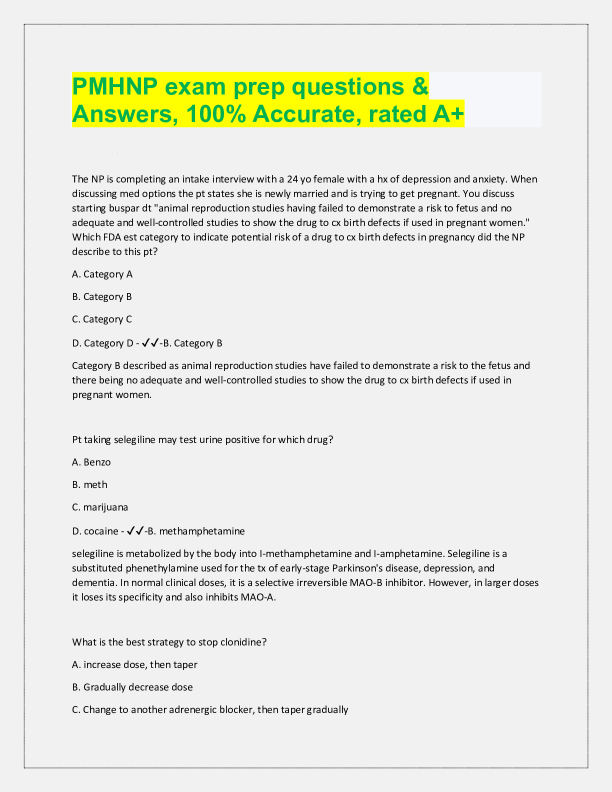 Preview image for PMHNP exam prep questions &  Answers, 100% Accurate, rated A+ The NP is completing an intake in